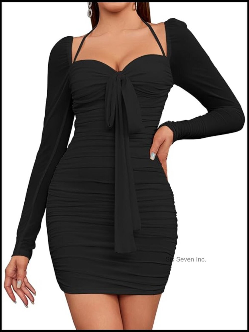Long Sleeve Bodycon Mini Dress Backless Ruched Sexy Party Club Night Out